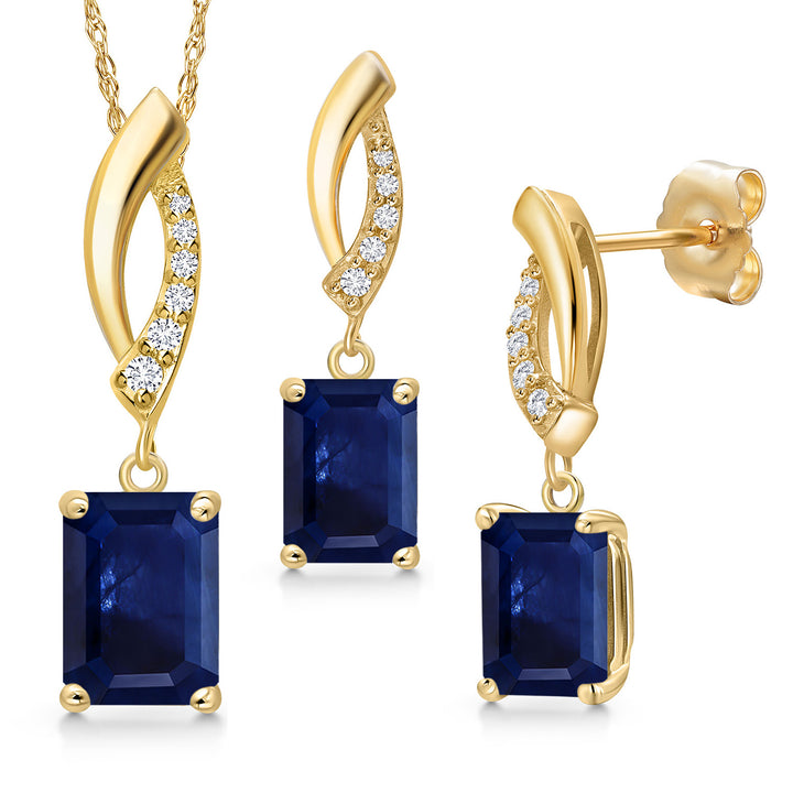 Blue Sapphire - September_Pendant Earrings Set in 14K Yellow Gold
