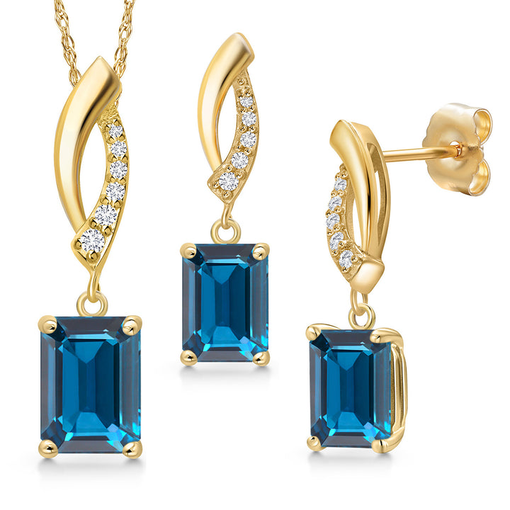 London Blue Topaz - November_Pendant Earrings Set in 14K Yellow Gold