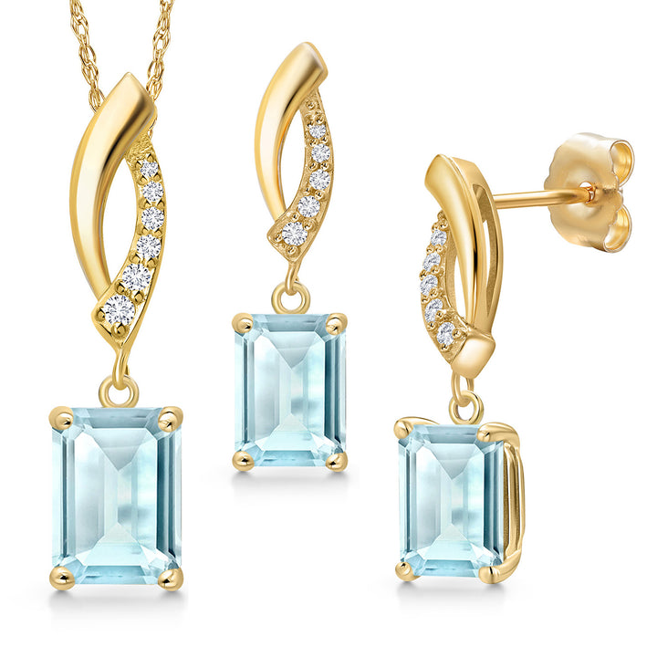 Sky Blue Topaz - November_Pendant Earrings Set in 14K Yellow Gold