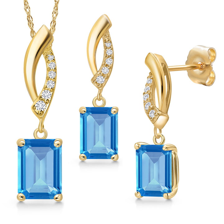 Swiss Blue Topaz - November_Pendant Earrings Set in 14K Yellow Gold