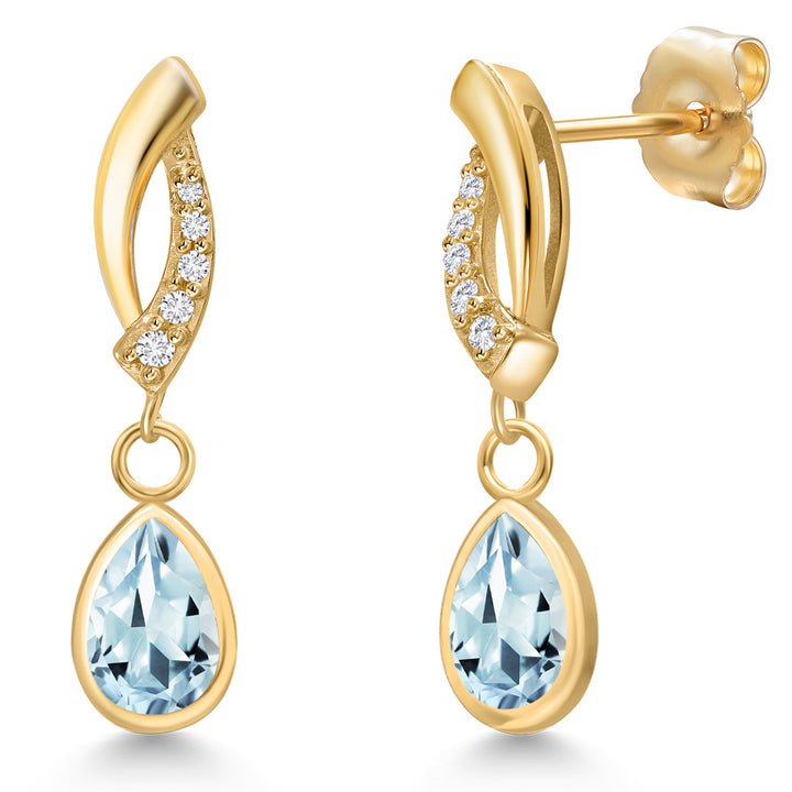 Aquamarine - March_Earrings in 14K Yellow Gold
