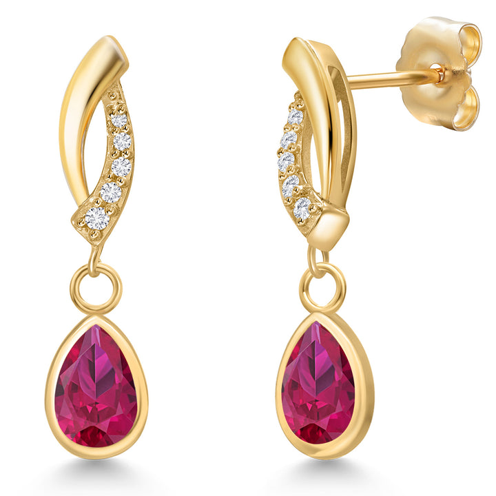 Created Ruby - July_Earrings in 14K Yellow Gold