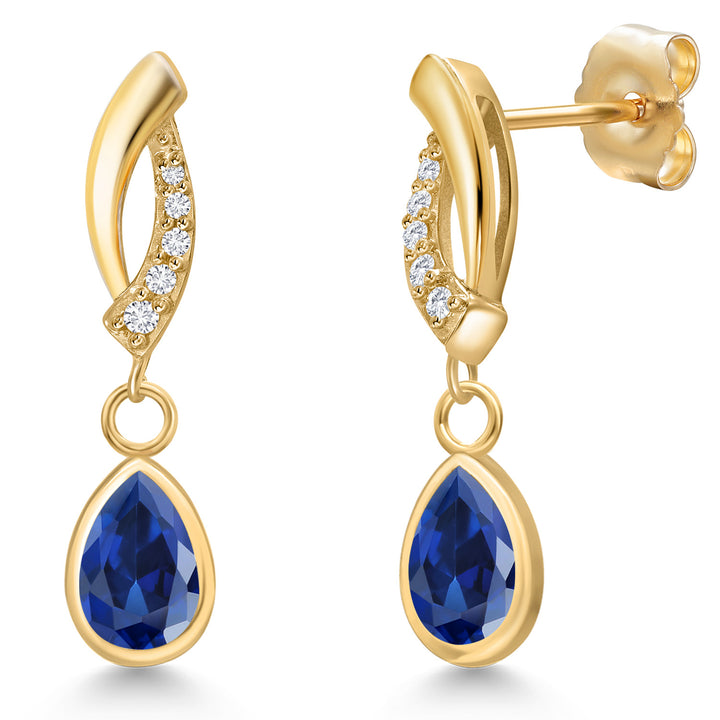 Blue Created Sapphire - September_Earrings in 14K Yellow Gold