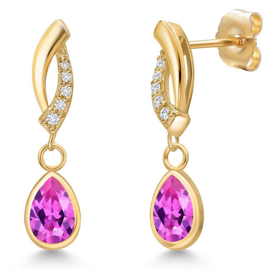 Pink Created Sapphire - September_Earrings in 14K Yellow Gold