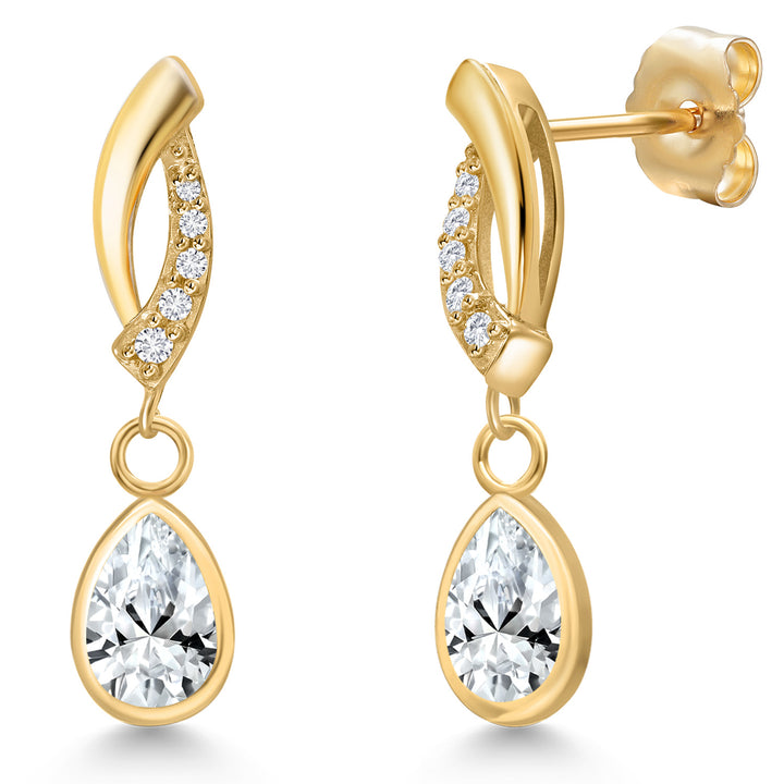 White Created Sapphire - September_Earrings in 14K Yellow Gold