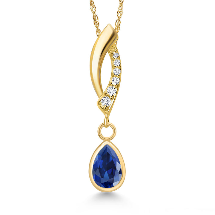 Blue Created Sapphire - September_Pendant in 14K Yellow Gold