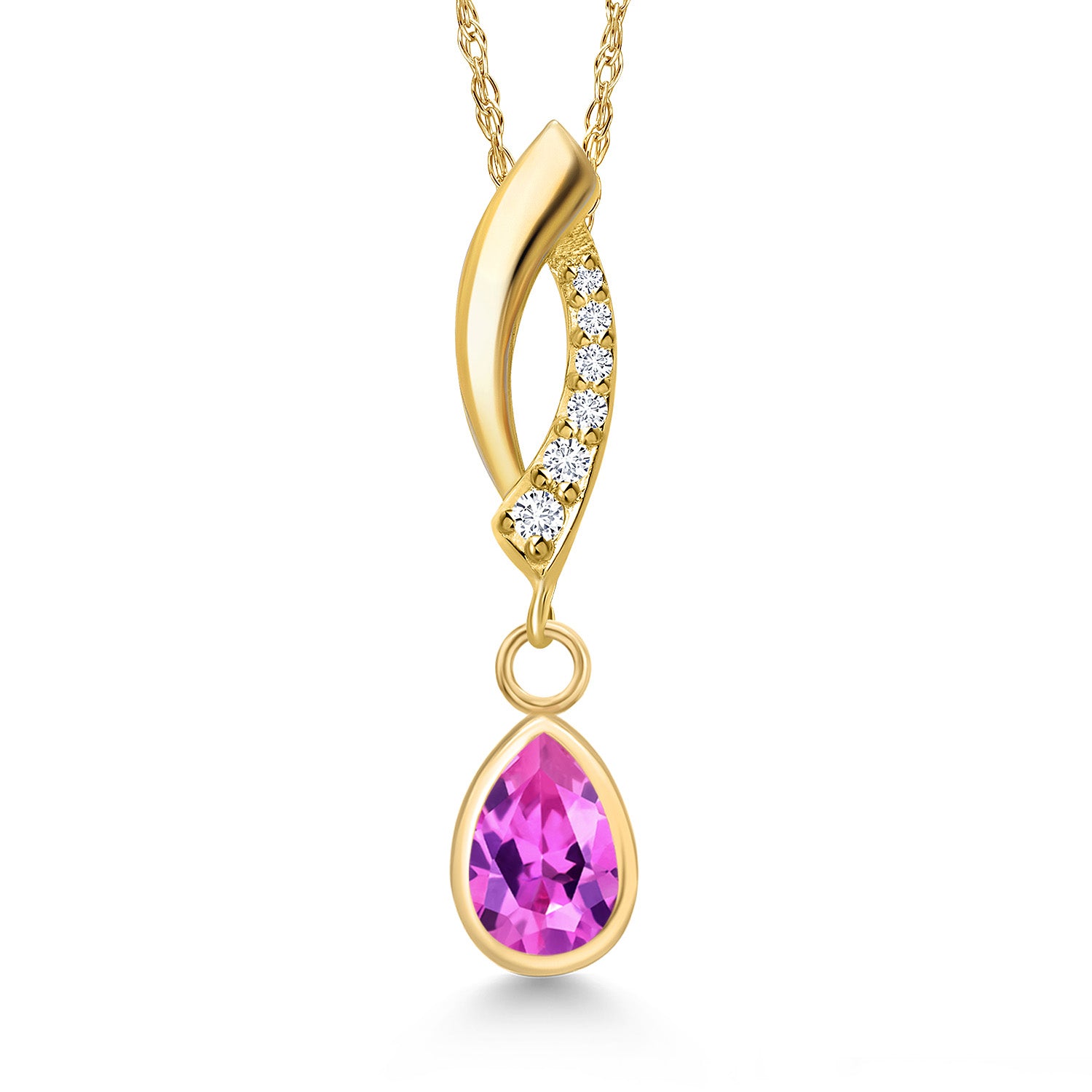 Pink Created Sapphire - September_Pendant in 14K Yellow Gold