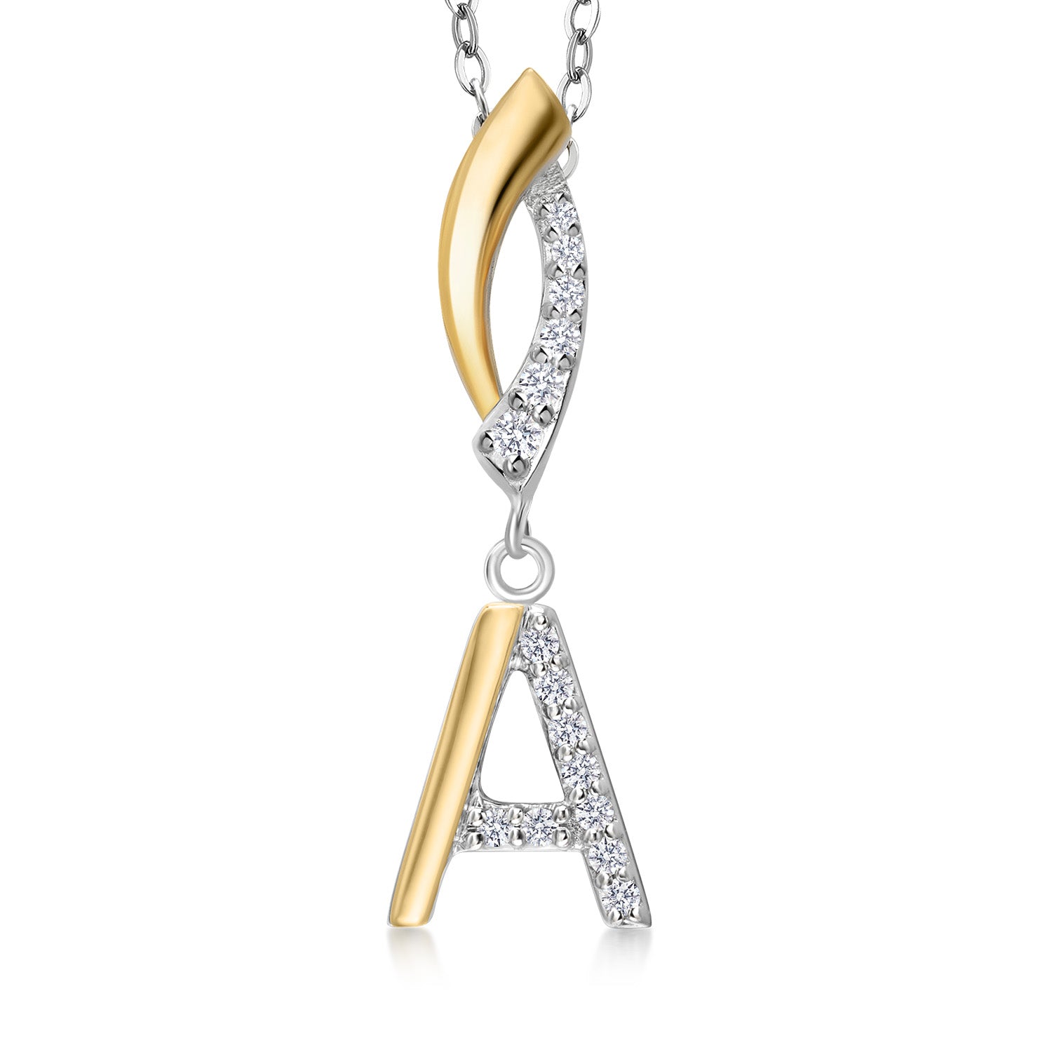 Initial A_Pendant in 925 Sterling Silver and 10K Yellow Gold