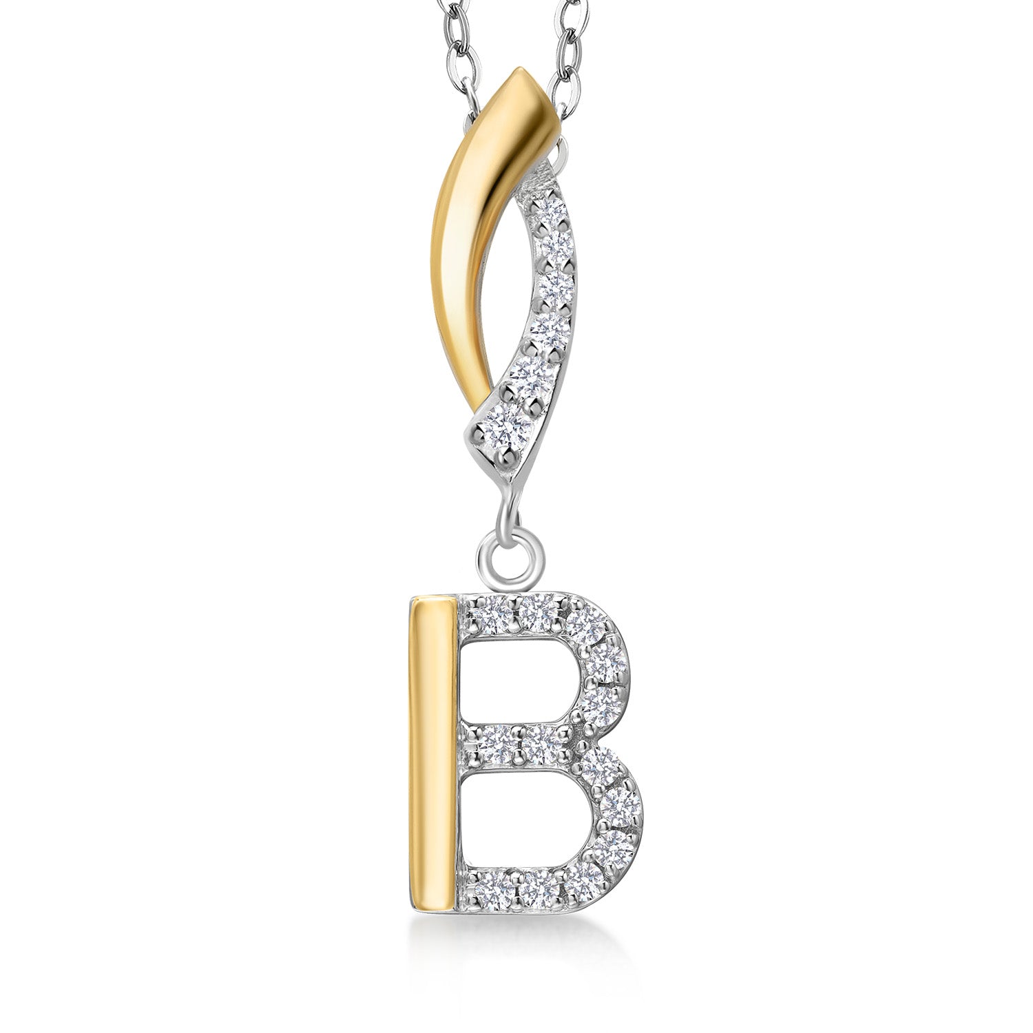 Initial B_Pendant in 925 Sterling Silver and 10K Yellow Gold