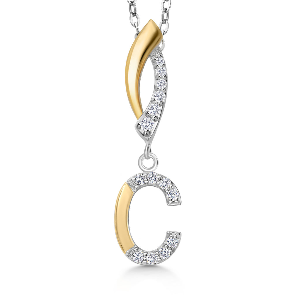 Initial C_Pendant in 925 Sterling Silver and 10K Yellow Gold