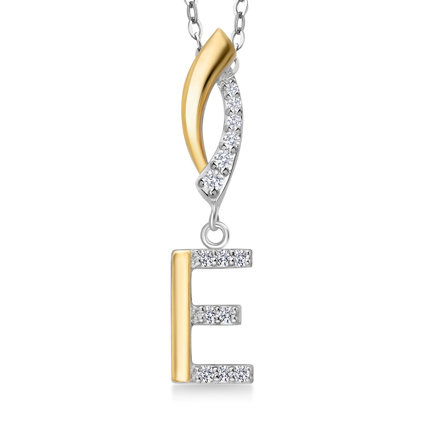 Initial E_Pendant in 925 Sterling Silver and 10K Yellow Gold