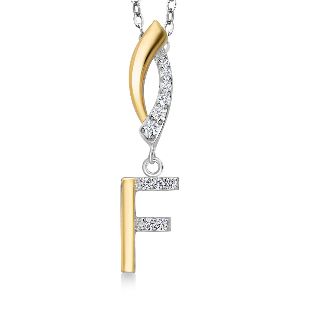Initial F_Pendant in 925 Sterling Silver and 10K Yellow Gold