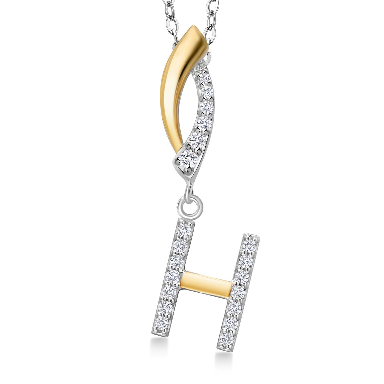 Initial H_Pendant in 925 Sterling Silver and 10K Yellow Gold