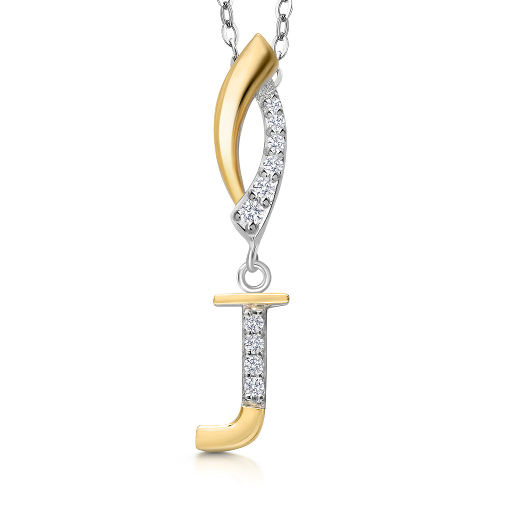 Initial J_Pendant in 925 Sterling Silver and 10K Yellow Gold