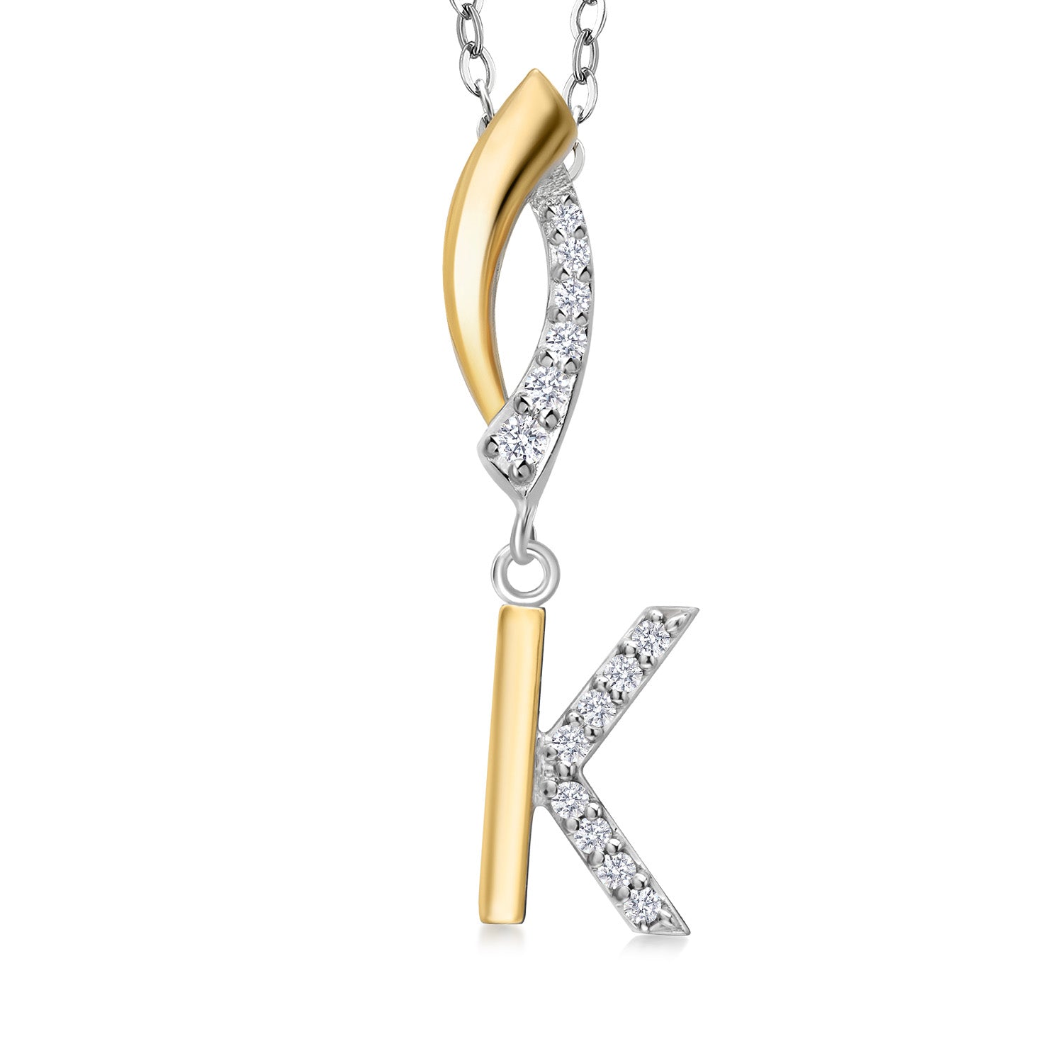 Initial K_Pendant in 925 Sterling Silver and 10K Yellow Gold