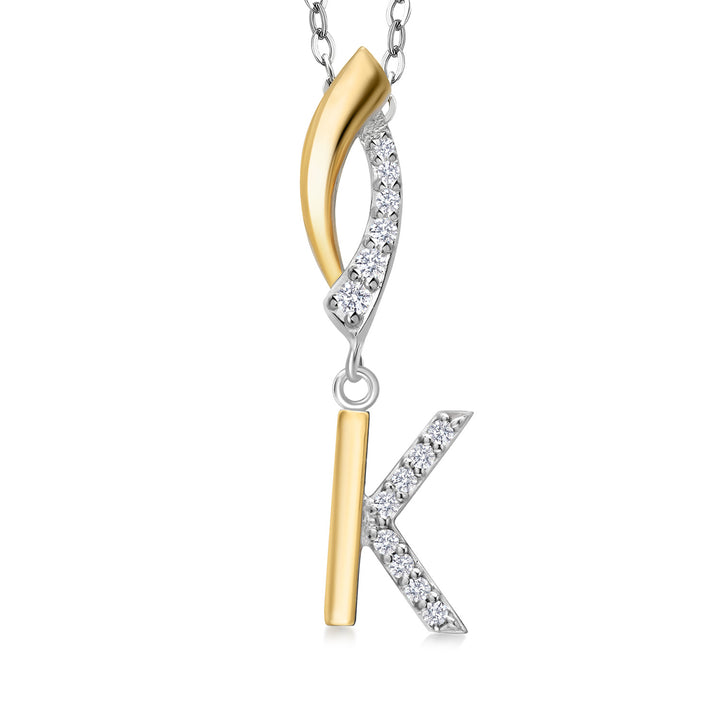 Initial K_Pendant in 925 Sterling Silver and 10K Yellow Gold