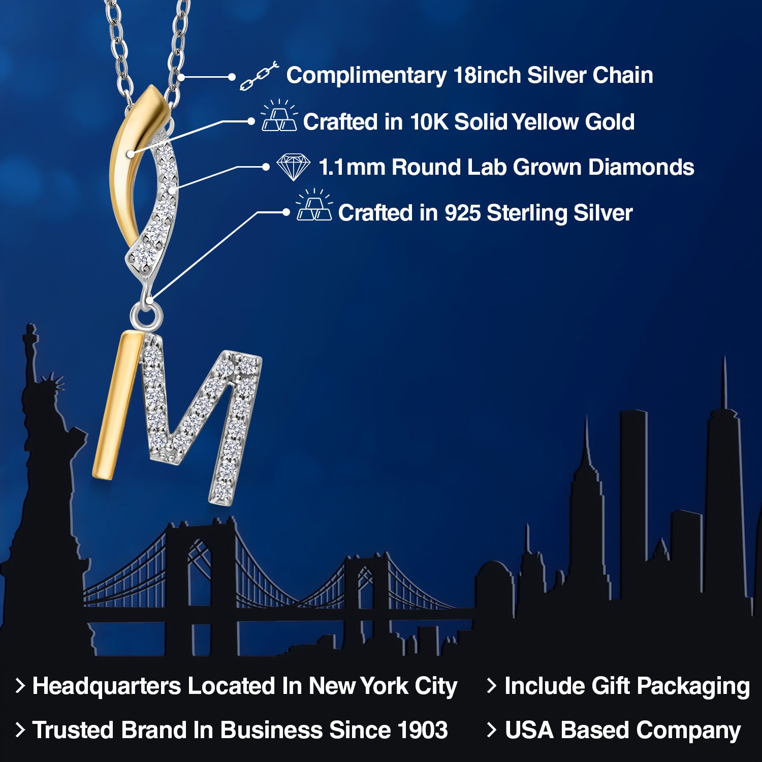 Pendant in 925 Sterling Silver and 10K Yellow Gold