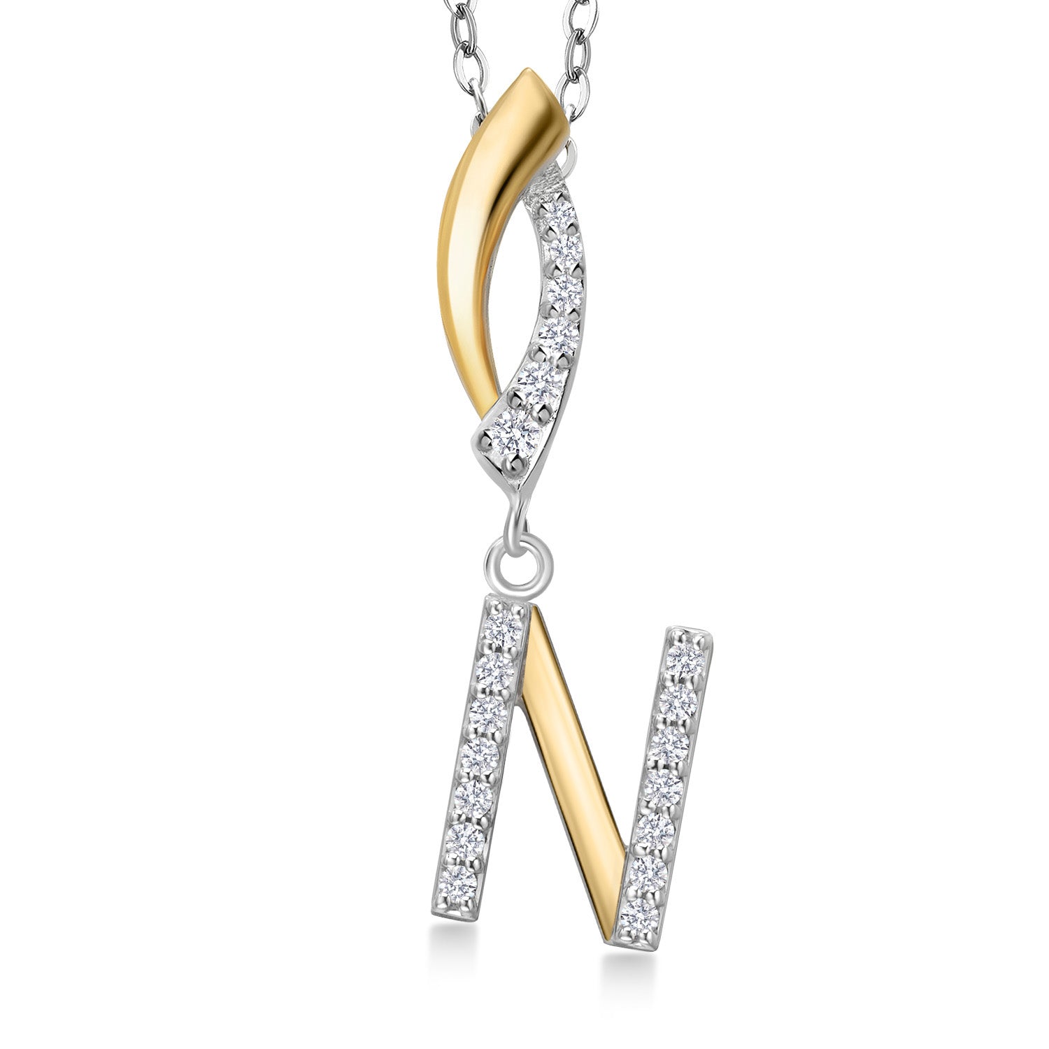 Initial N_Pendant in 925 Sterling Silver and 10K Yellow Gold