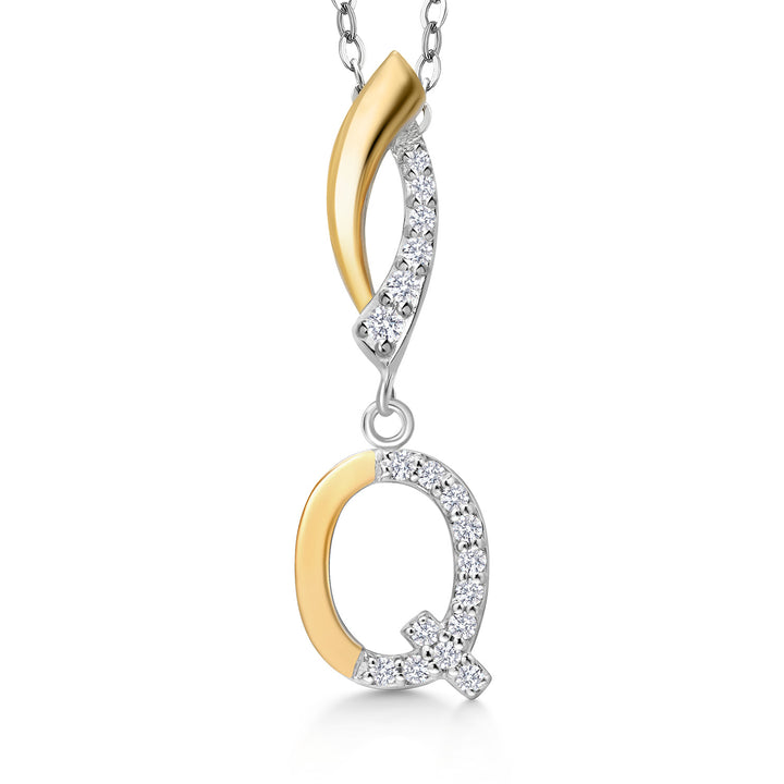 Initial Q_Pendant in 925 Sterling Silver and 10K Yellow Gold