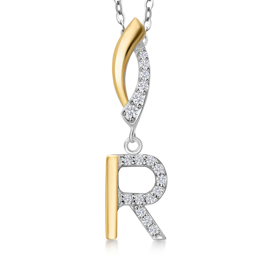 Initial R_Pendant in 925 Sterling Silver and 10K Yellow Gold