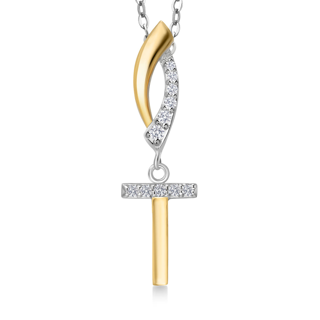 Initial T_Pendant in 925 Sterling Silver and 10K Yellow Gold