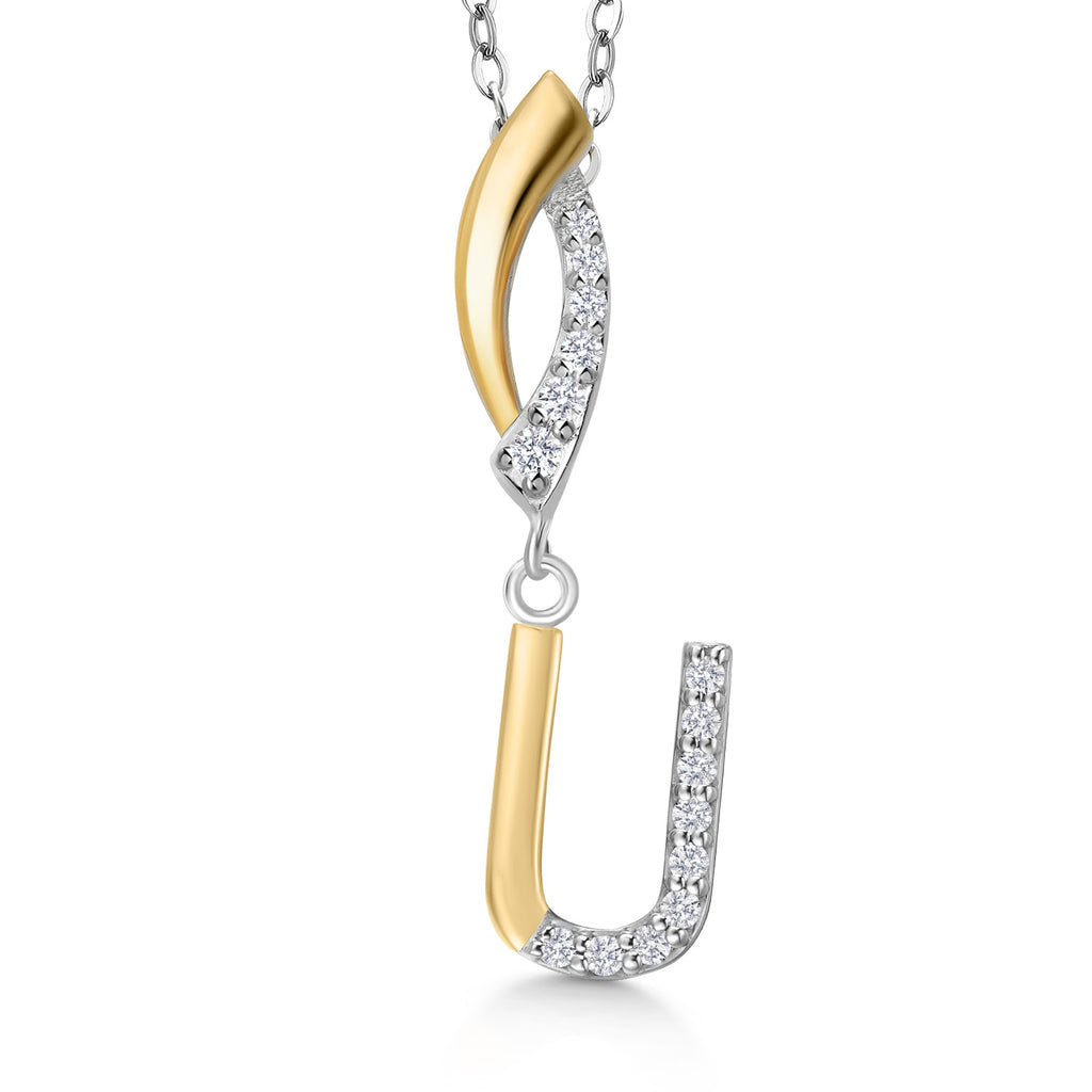 Initial U_Pendant in 925 Sterling Silver and 10K Yellow Gold