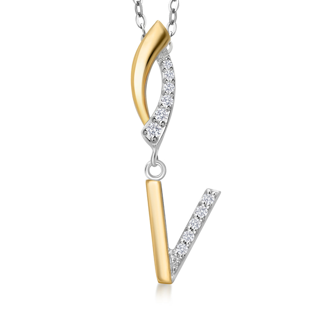 Initial V_Pendant in 925 Sterling Silver and 10K Yellow Gold