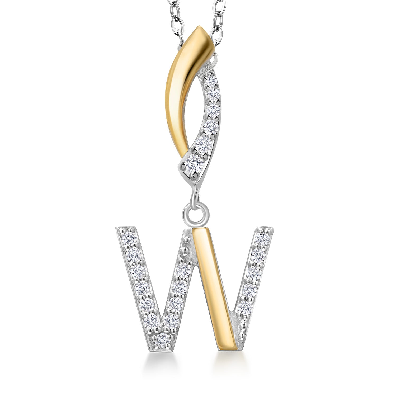 Initial W_Pendant in 925 Sterling Silver and 10K Yellow Gold