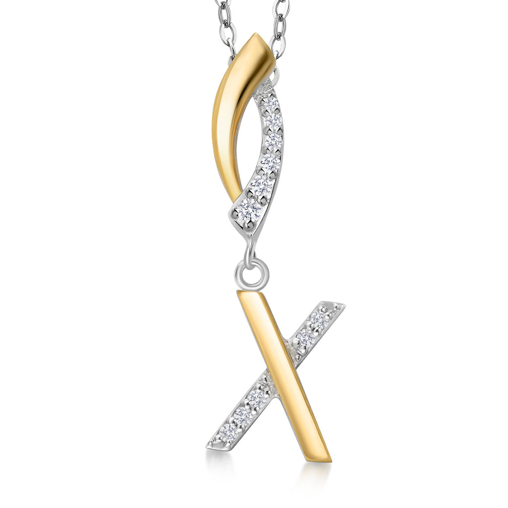 Initial X_Pendant in 925 Sterling Silver and 10K Yellow Gold