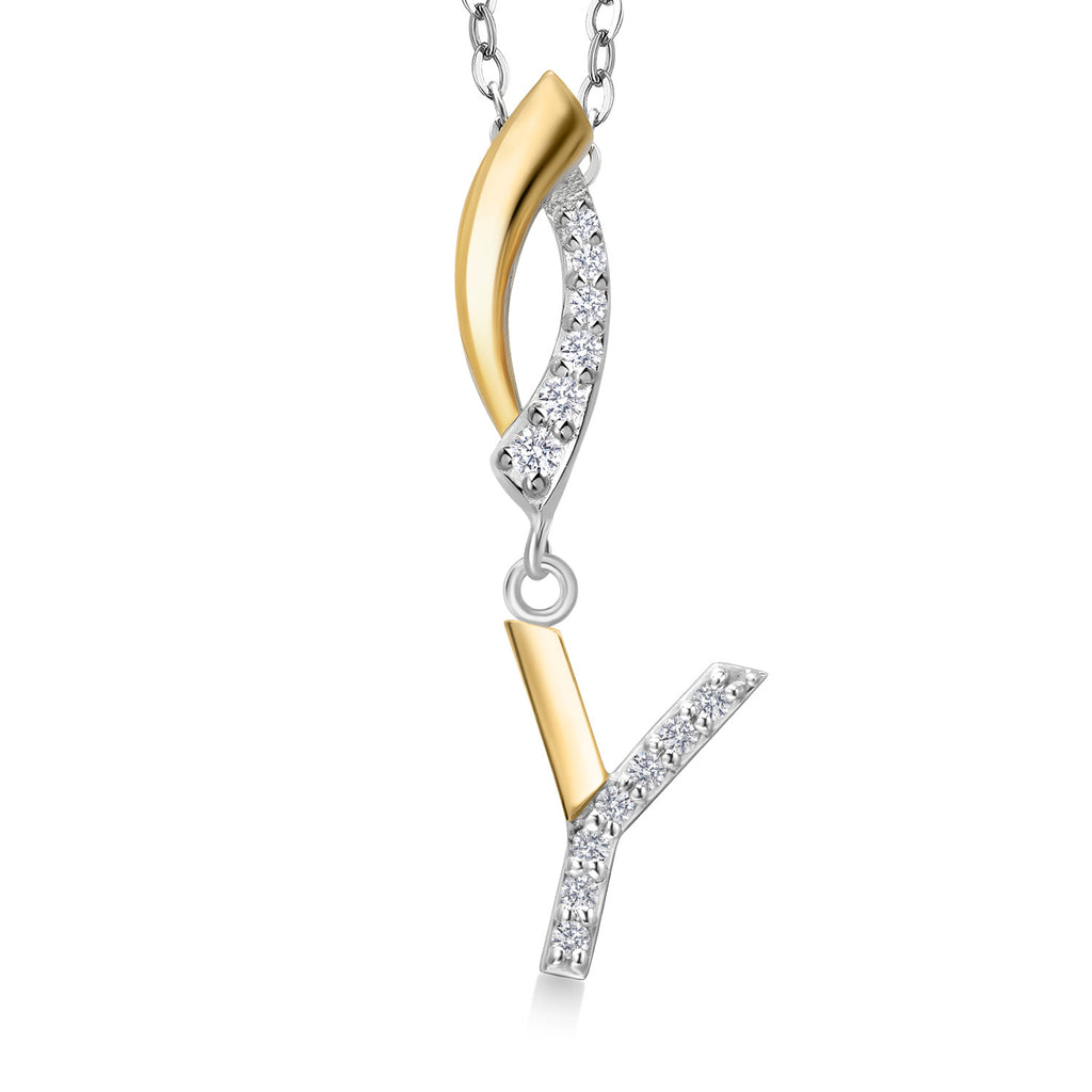 Initial Y_Pendant in 925 Sterling Silver and 10K Yellow Gold