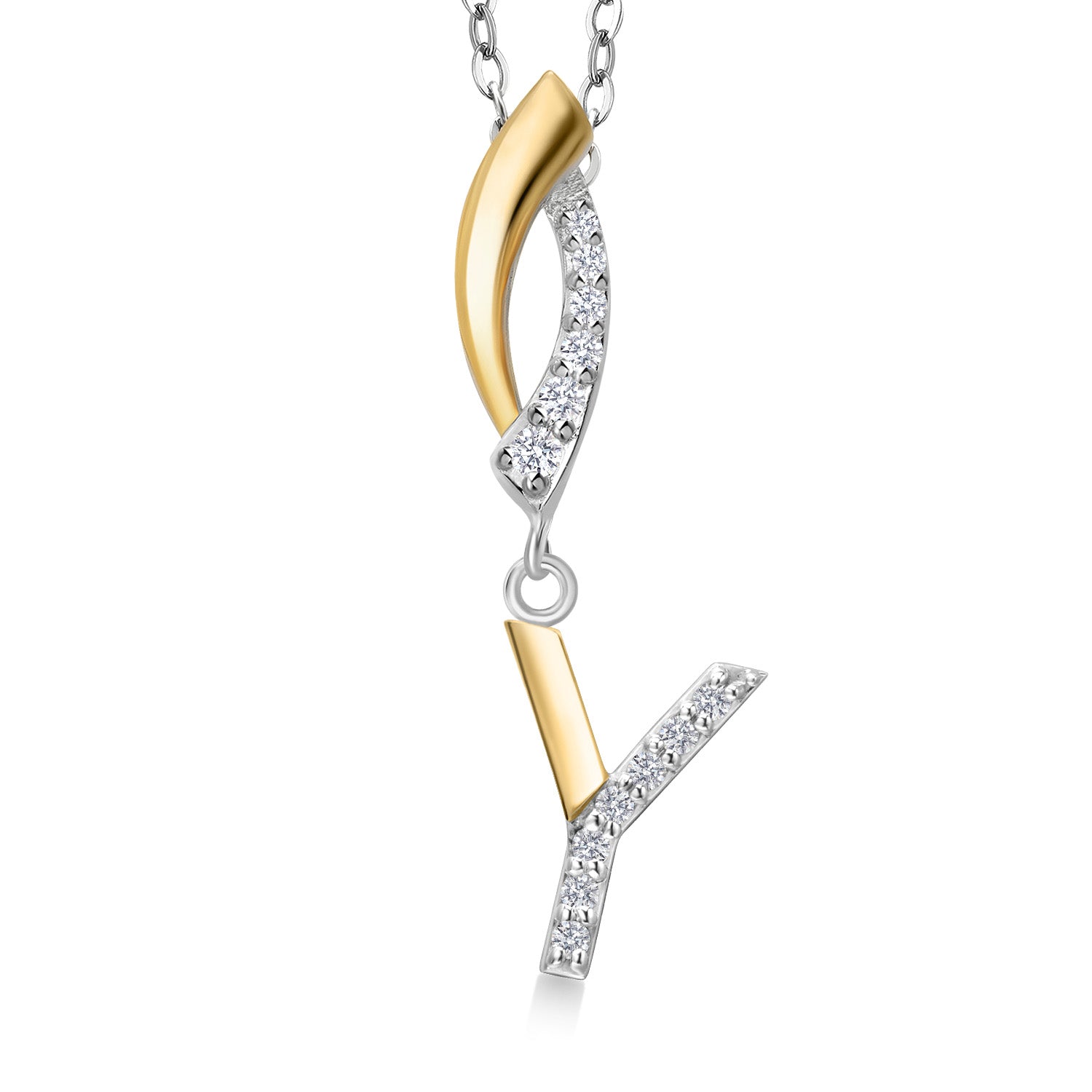 Initial Y_Pendant in 925 Sterling Silver and 10K Yellow Gold