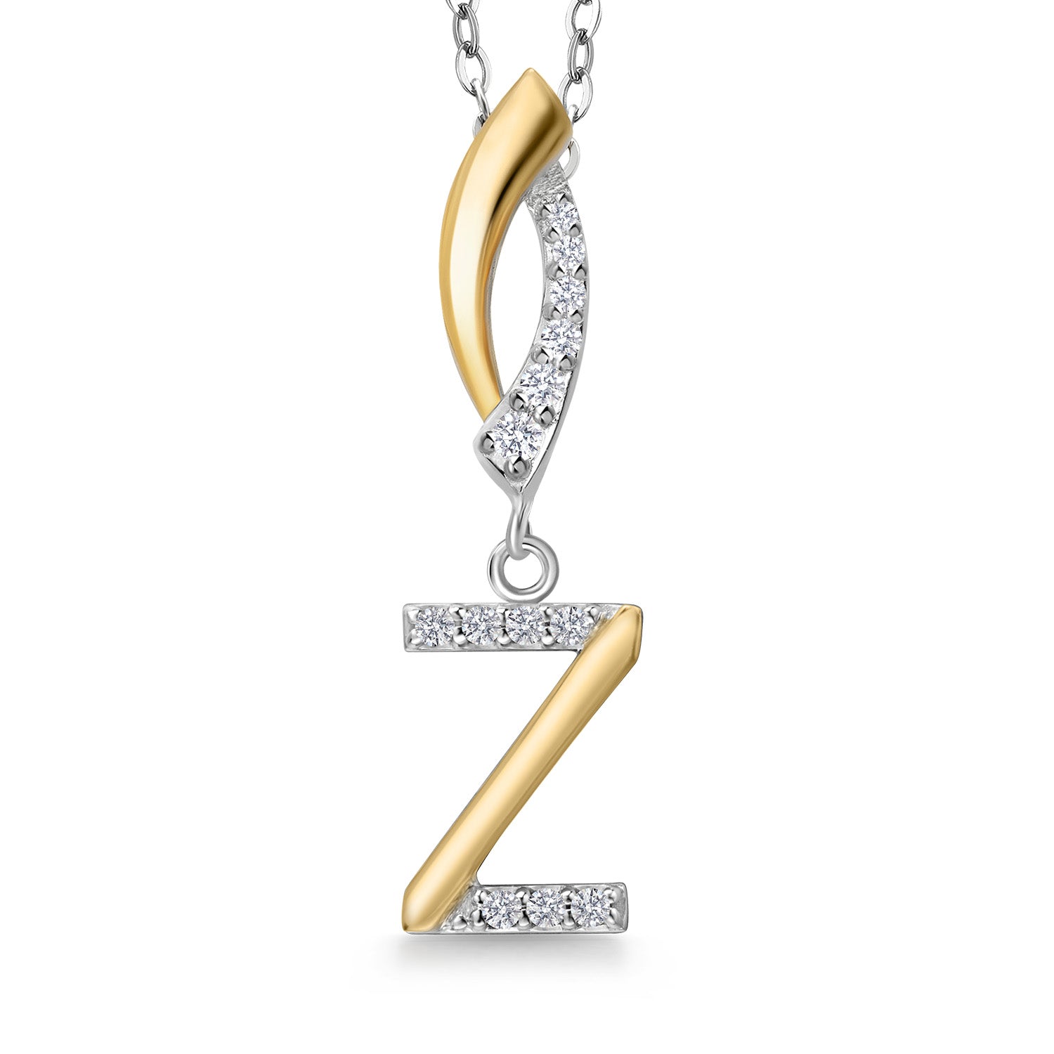 Initial Z_Pendant in 925 Sterling Silver and 10K Yellow Gold