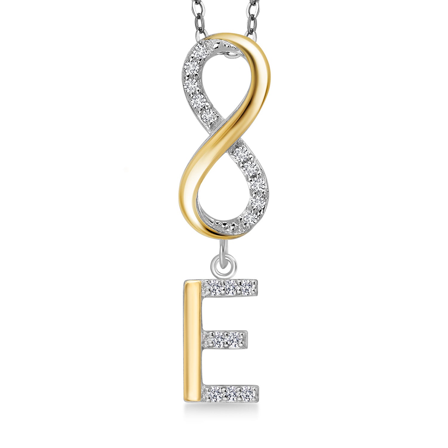 Initial E_Pendant in 925 Sterling Silver and 10K Yellow Gold