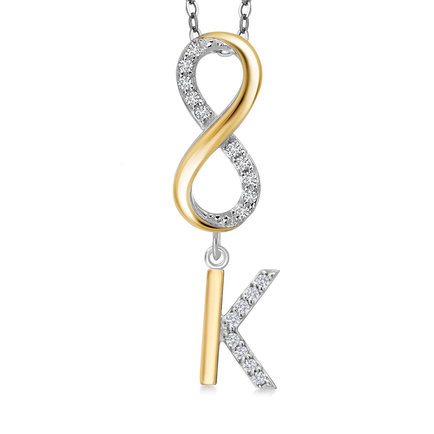 Initial K_Pendant in 925 Sterling Silver and 10K Yellow Gold