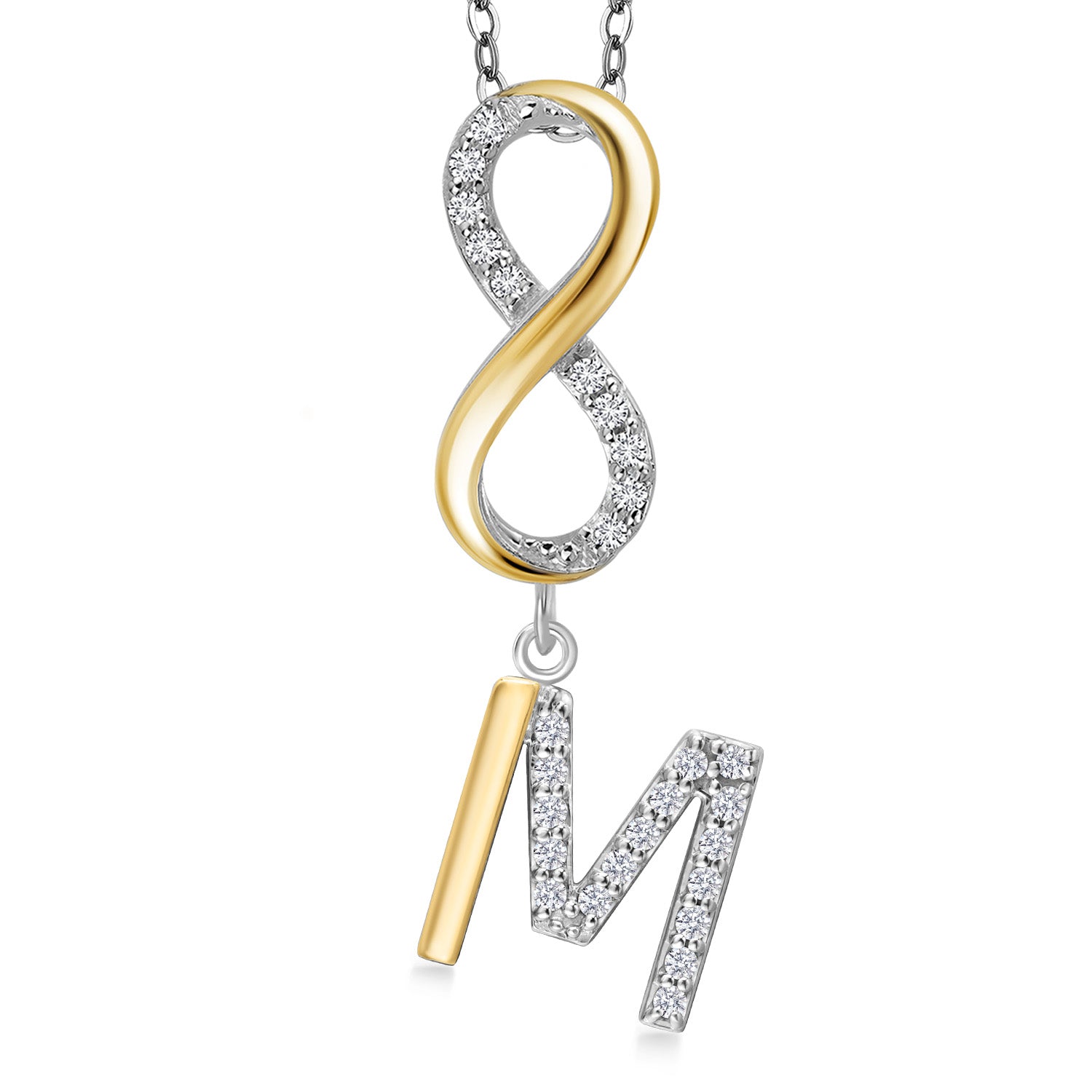 Initial M_Pendant in 925 Sterling Silver and 10K Yellow Gold