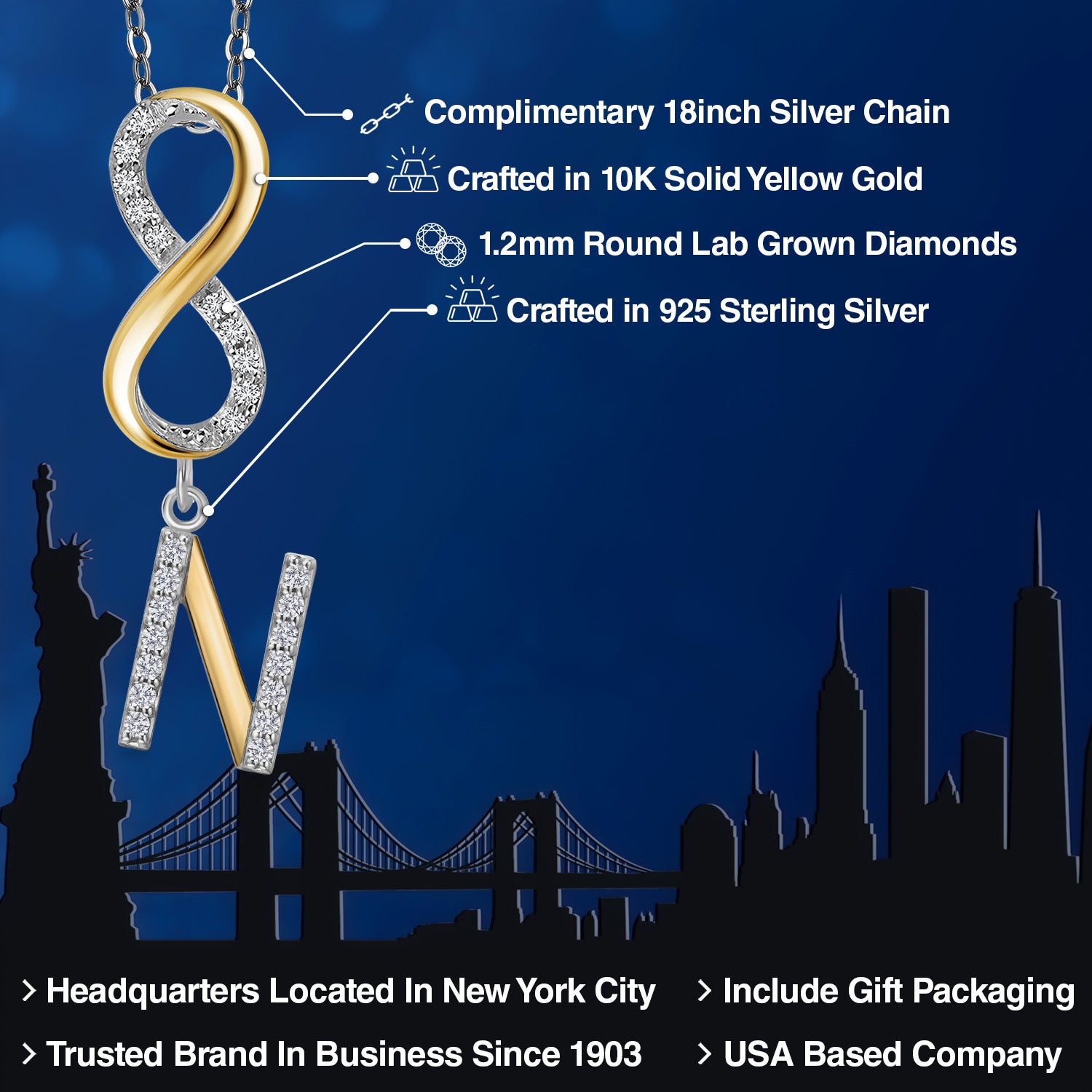 Pendant in 925 Sterling Silver and 10K Yellow Gold