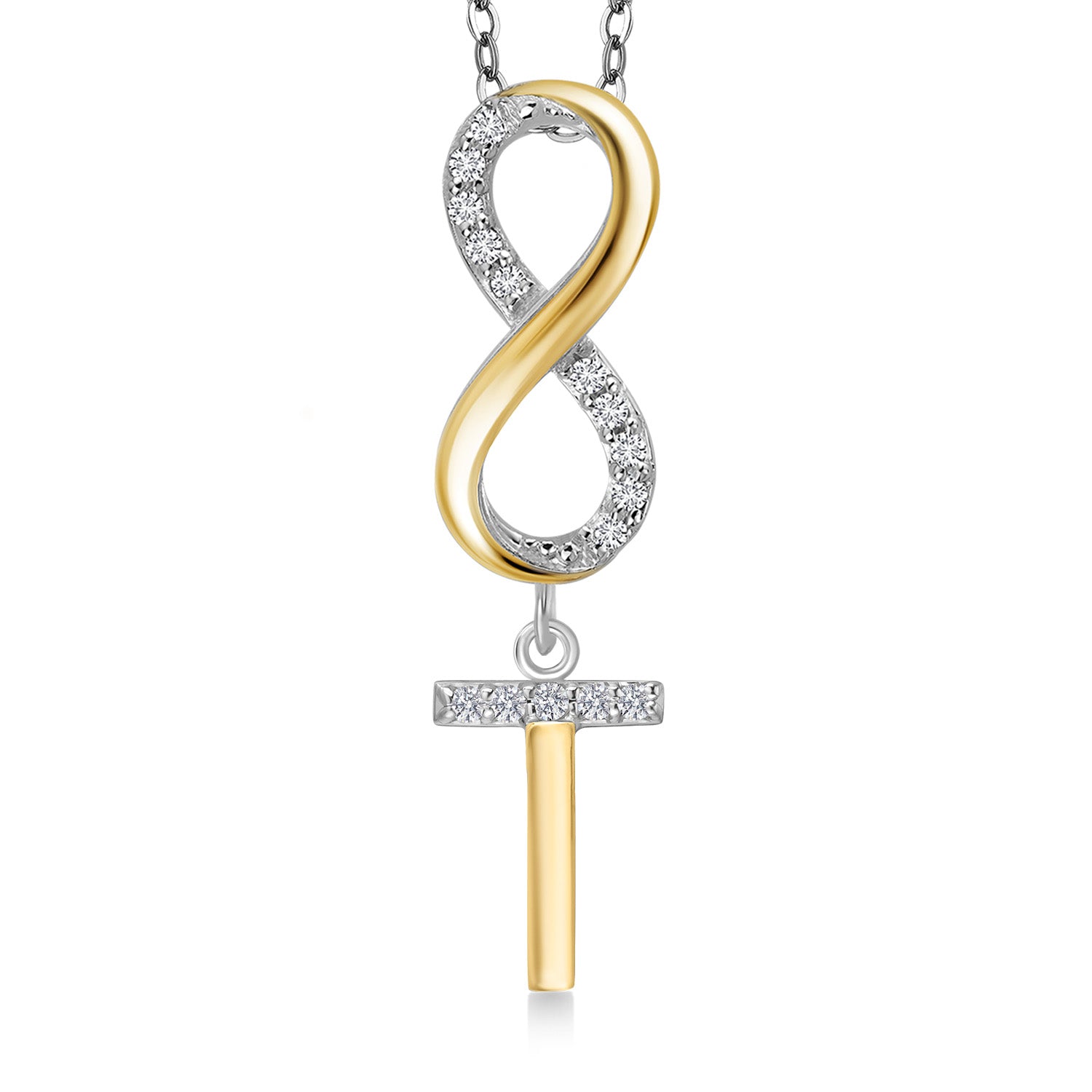 Initial T_Pendant in 925 Sterling Silver and 10K Yellow Gold