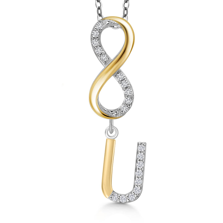 Initial U_Pendant in 925 Sterling Silver and 10K Yellow Gold