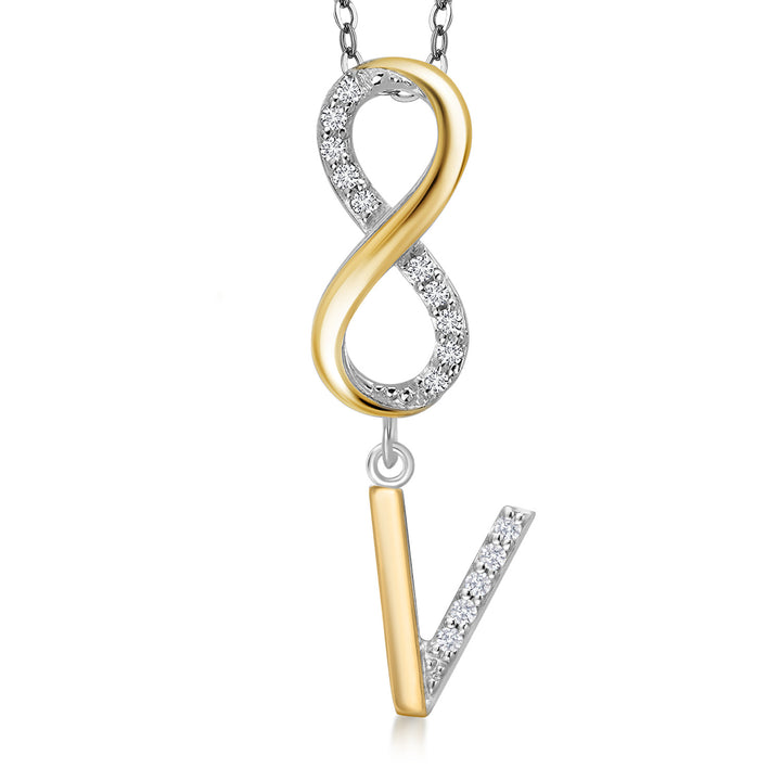 Initial V_Pendant in 925 Sterling Silver and 10K Yellow Gold