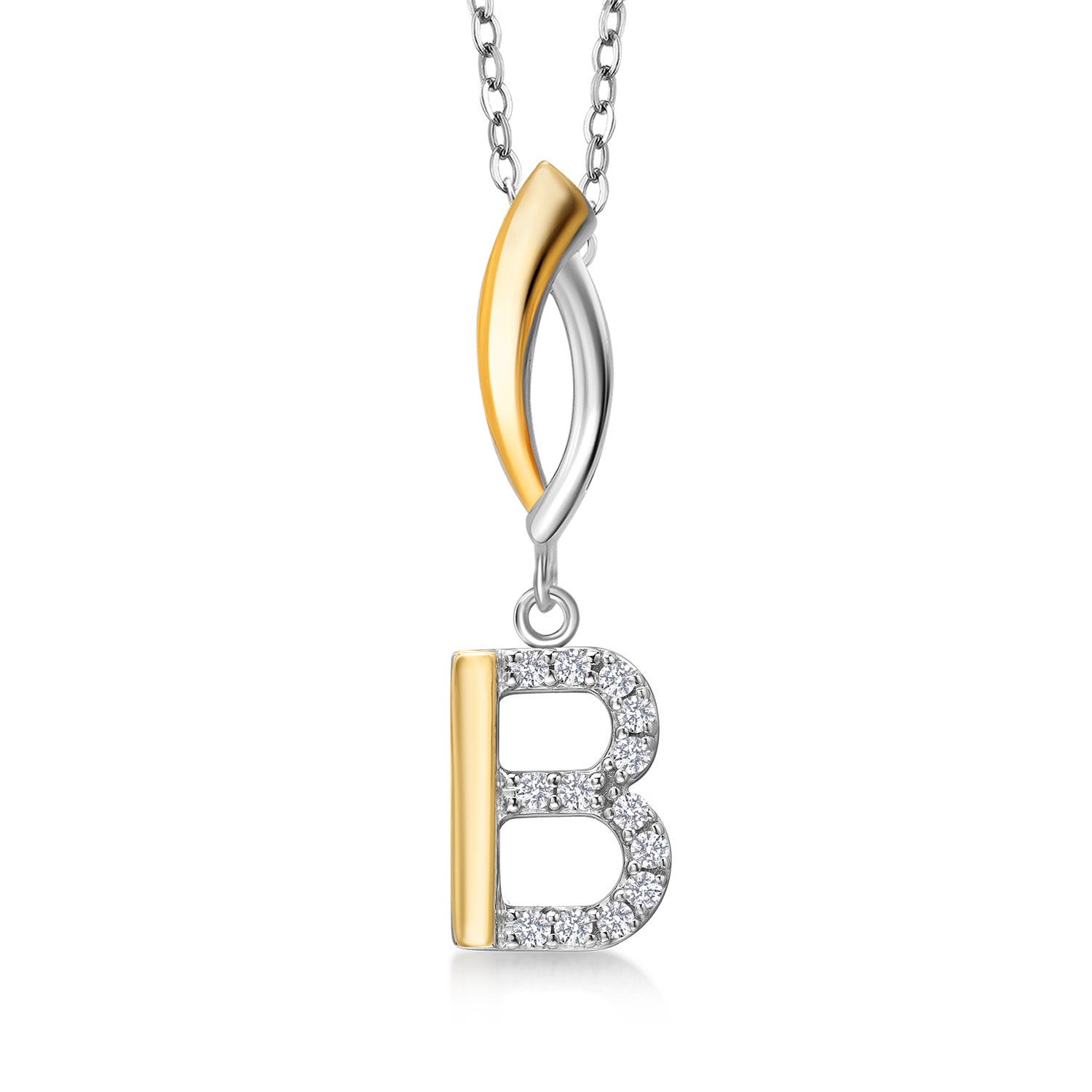 Initial B_Pendant in 925 Sterling Silver and 10K Yellow Gold