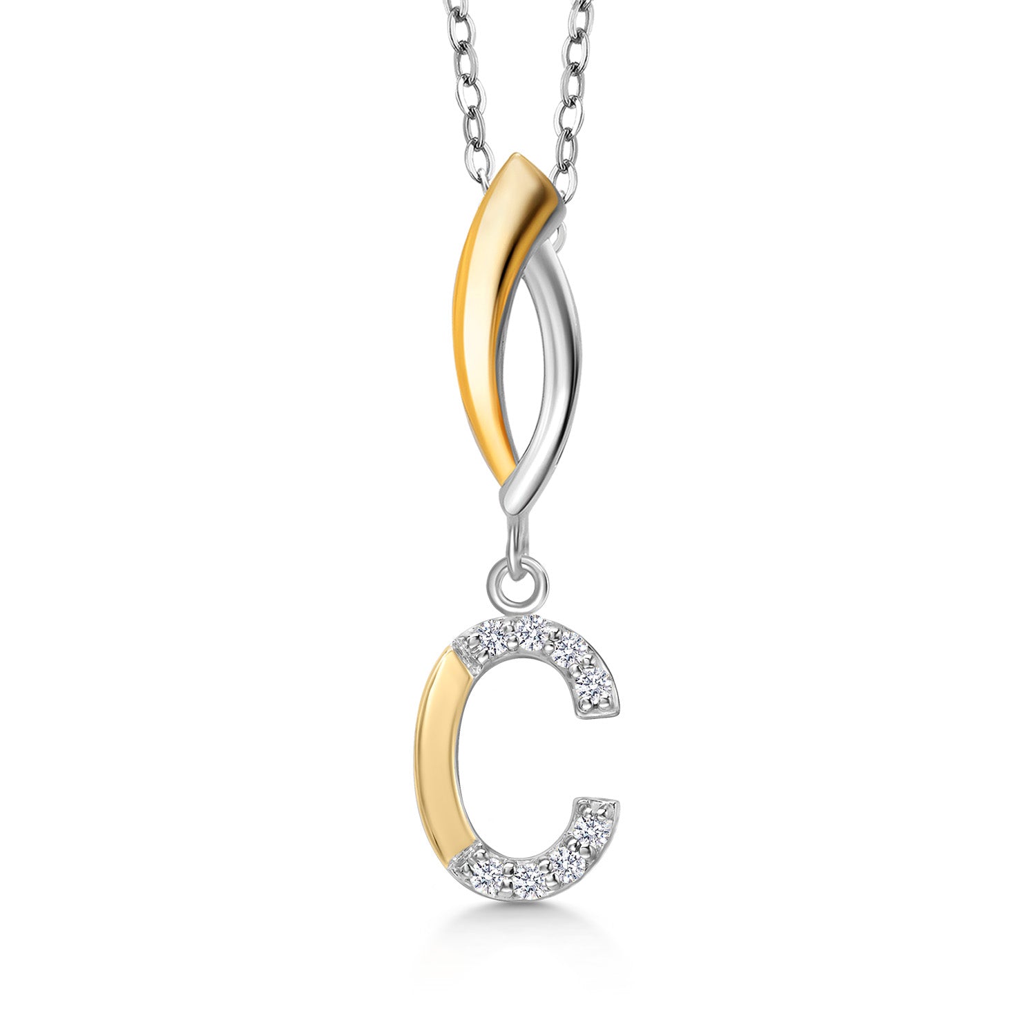 Initial C_Pendant in 925 Sterling Silver and 10K Yellow Gold