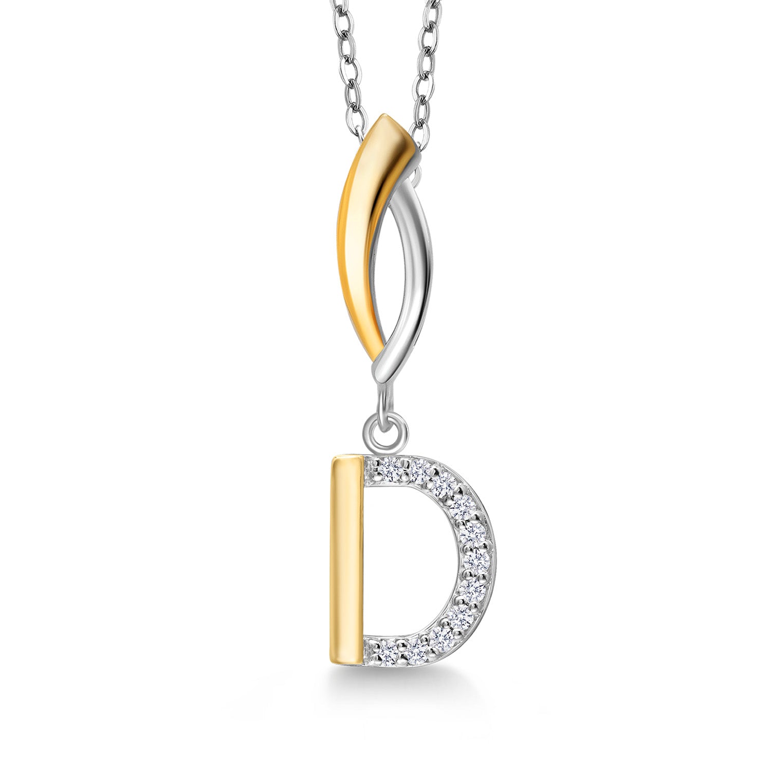 Initial D_Pendant in 925 Sterling Silver and 10K Yellow Gold