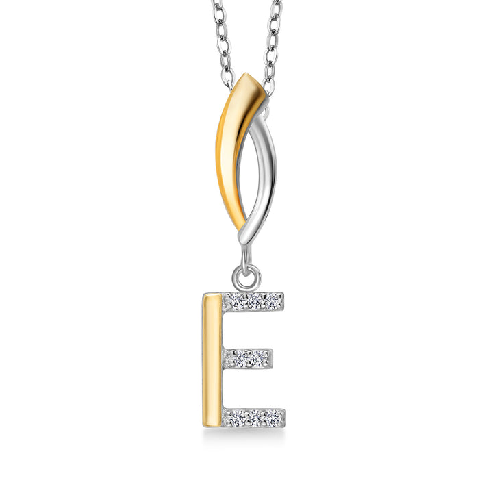 Initial E_Pendant in 925 Sterling Silver and 10K Yellow Gold