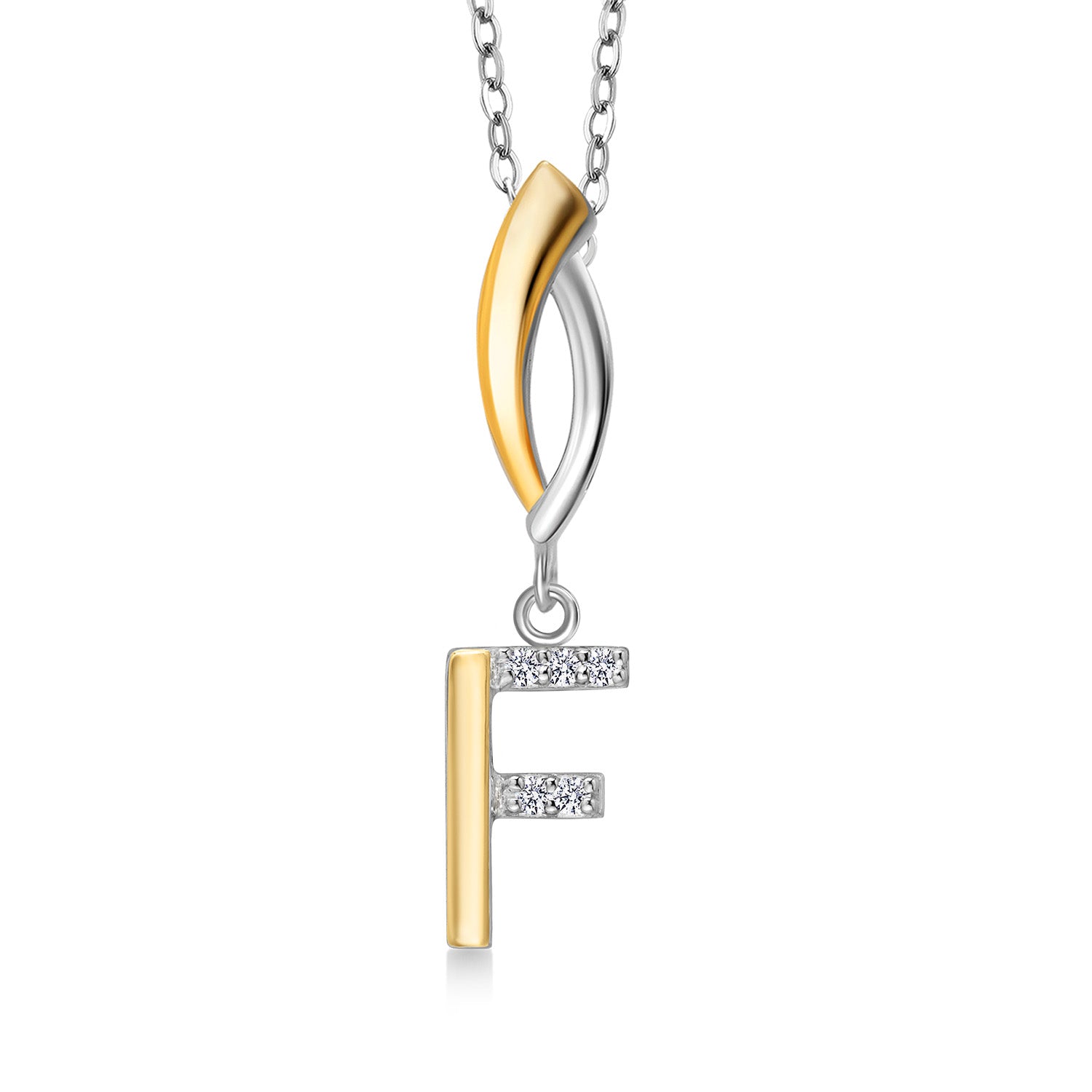 Initial F_Pendant in 925 Sterling Silver and 10K Yellow Gold