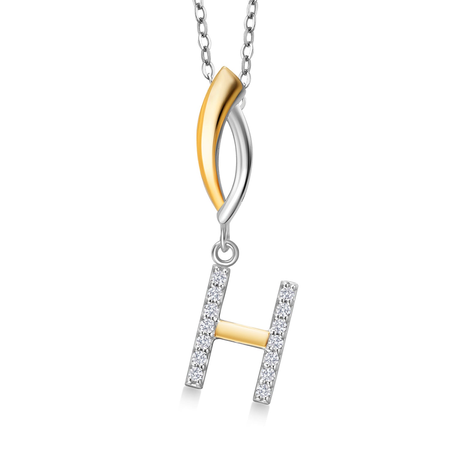 Initial H_Pendant in 925 Sterling Silver and 10K Yellow Gold