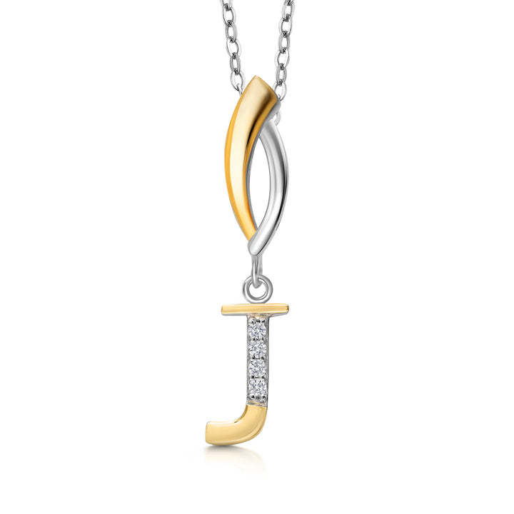Initial J_Pendant in 925 Sterling Silver and 10K Yellow Gold