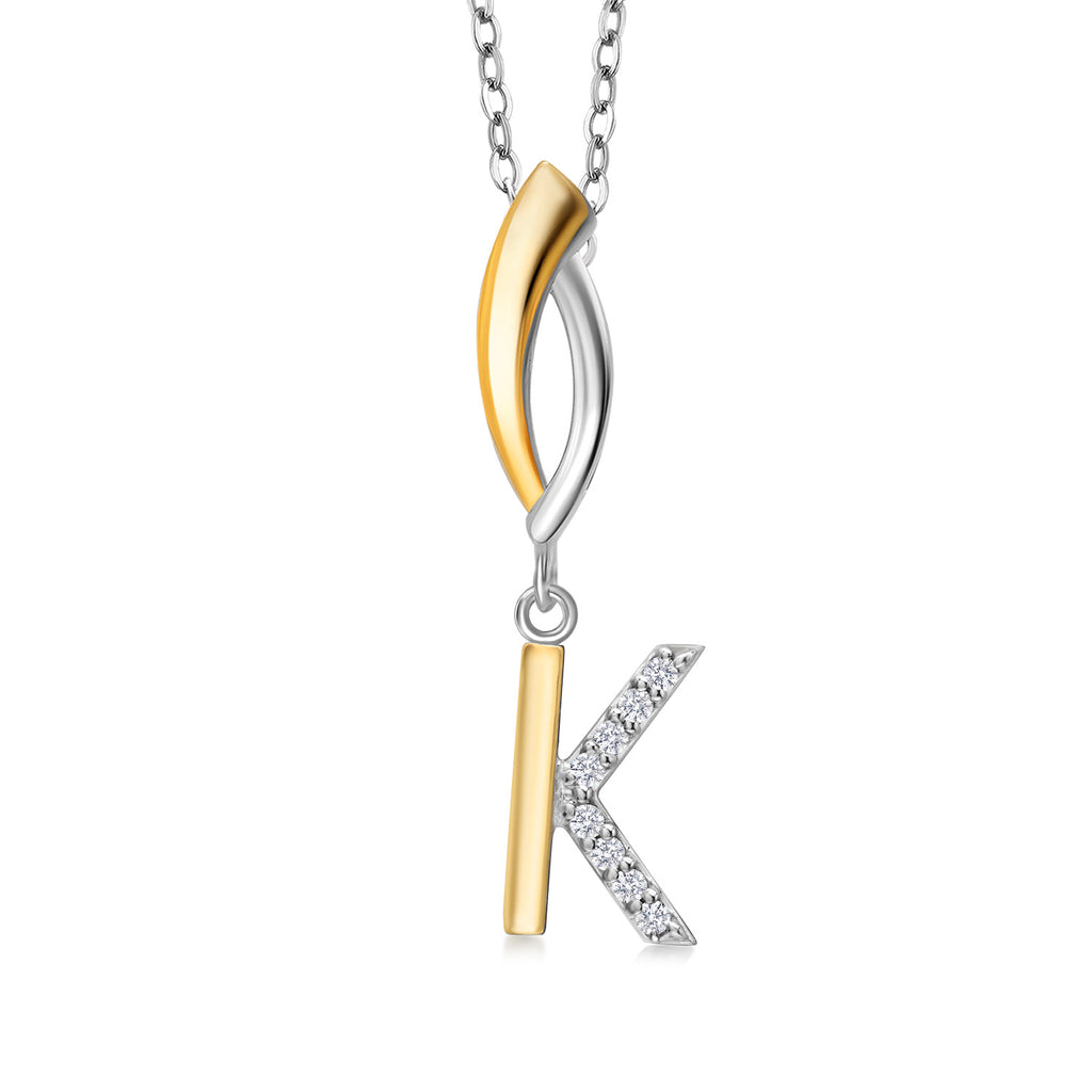 Initial K_Pendant in 925 Sterling Silver and 10K Yellow Gold