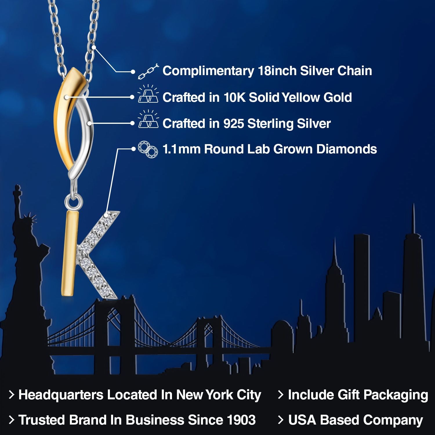 Pendant in 925 Sterling Silver and 10K Yellow Gold