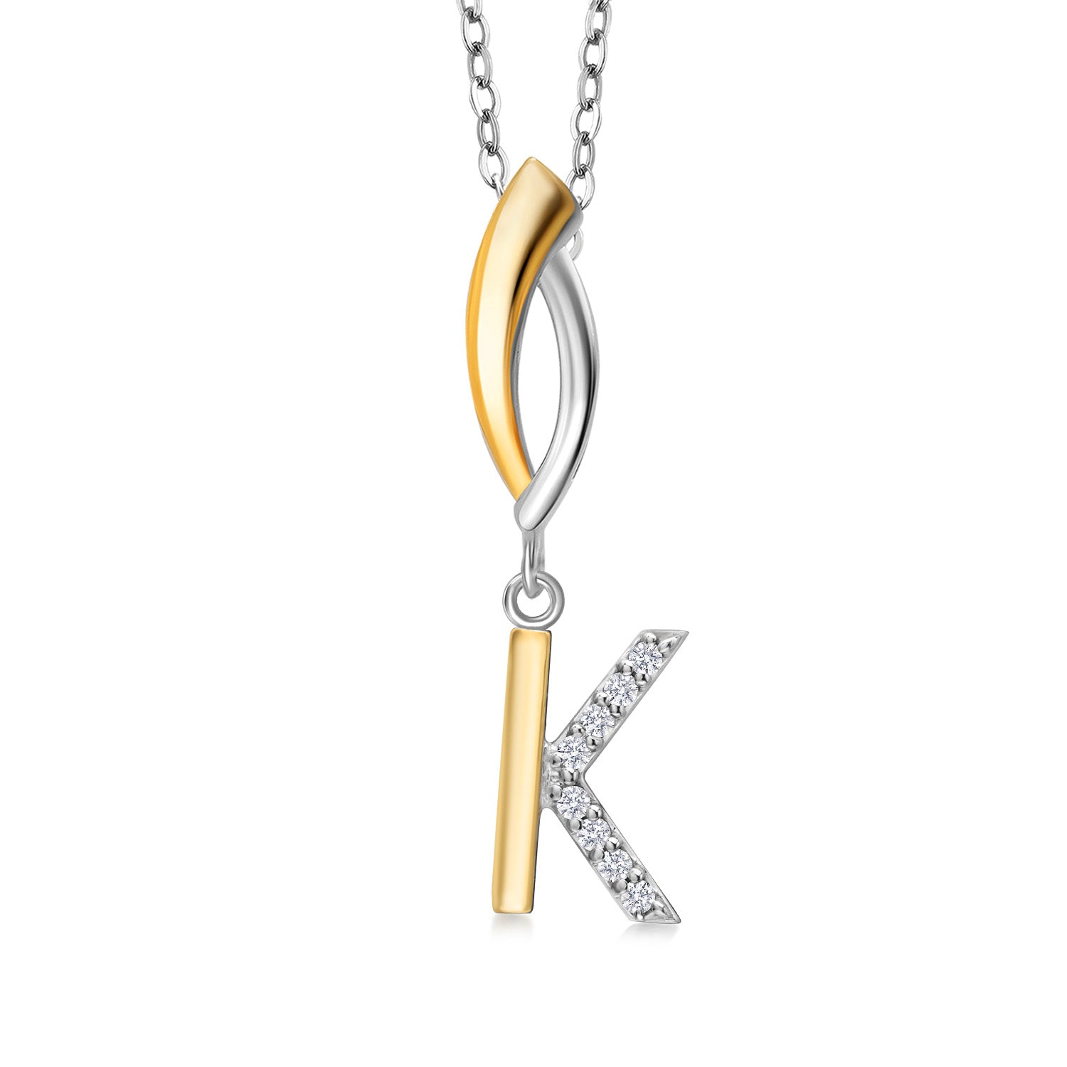 Initial K_Pendant in 925 Sterling Silver and 10K Yellow Gold