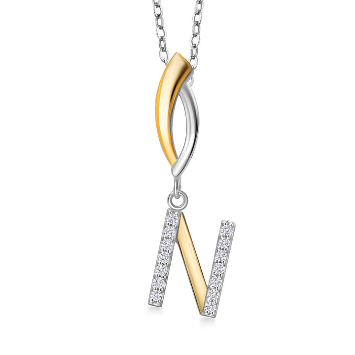 Initial N_Pendant in 925 Sterling Silver and 10K Yellow Gold